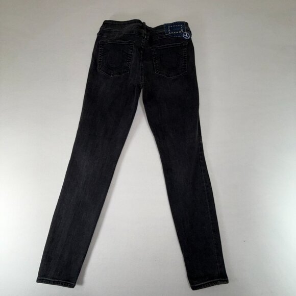 True Religion Women's Halle Mid Rise Super Skinny Patched Jeans 31 Peace Sign - Picture 14 of 16